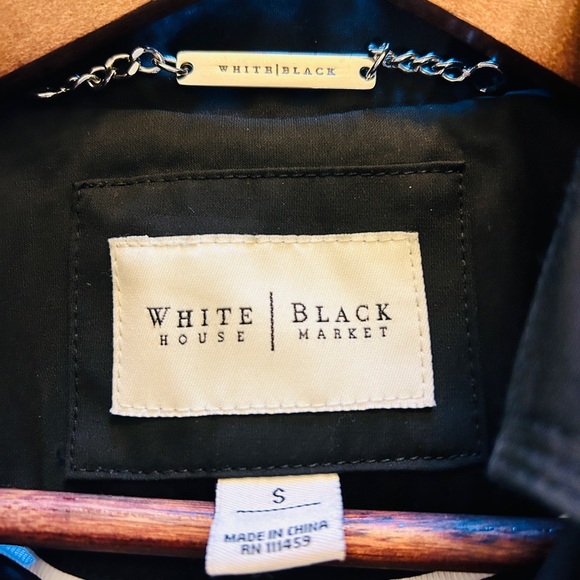 S • White House Black Market Double-Breasted Trench Coat – Black Classic Jacket. - Picture 2 of 12
